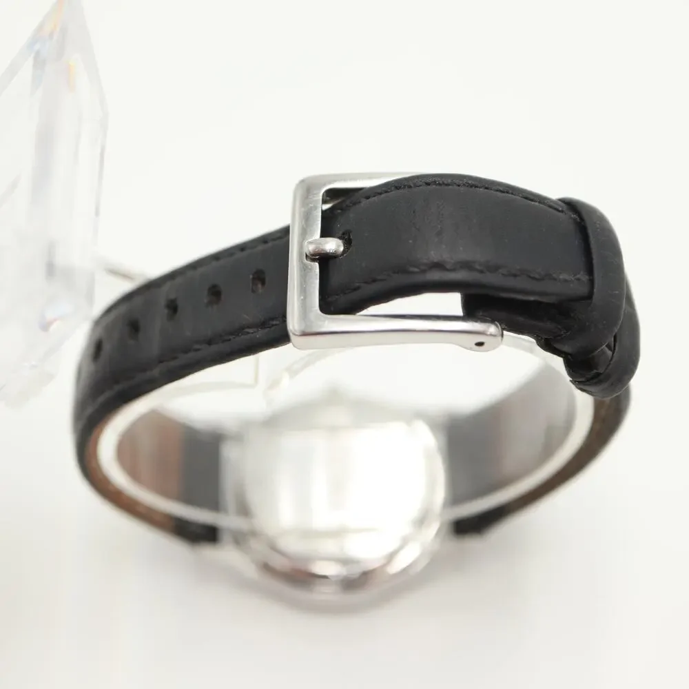 DKNY Womens Silver Tone MOP 32mm Watch Jewel Bezel Black Leather w New Battery